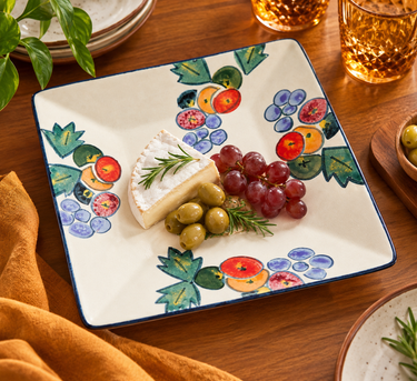 Temuka Pottery Frutopia serving platter styled with food