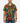 Men’s vintage tropical shirt with colourful tiger, birds, giraffes, flowers and jungle leaf print on a model.