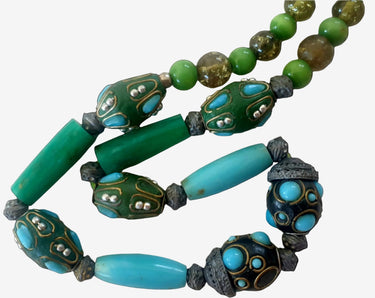 Vintage 1970s Sea Green & Turquoise Ethnic Necklace