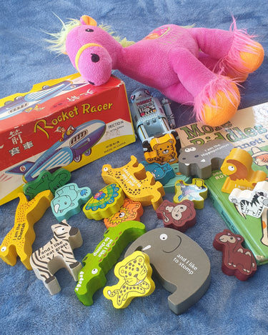 Wooden animal learning toy bundle with 19 colourful preschool animal blocks