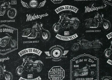 SALE Fabric - Born to Ride in Black