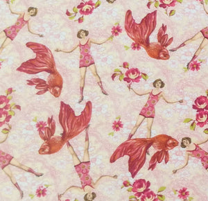SALE Fabric - 1920s Swimsuit Lady & Goldfish
