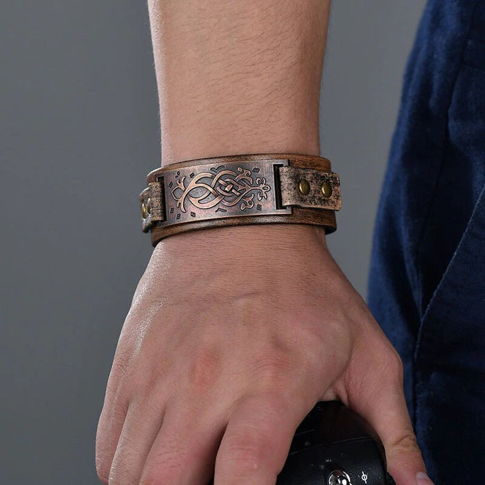 Steampunk Leather Copper Unisex Bracelet