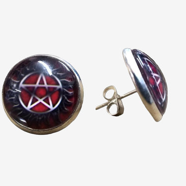 Supernatural Pentacle Red black Stud Earrings