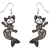 Cat Mermaid Skeleton Earrings
