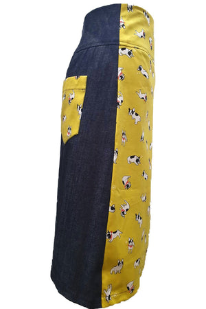 Mustard Puppies & Denim Zip Skirt - Planet Retro Original