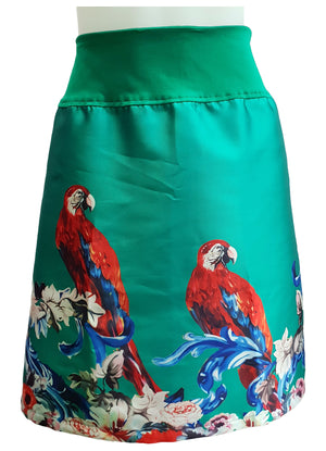 Zip Skirt - Parrots - Green - Planet Retro Original