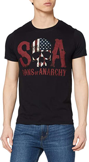 Sons Of Anarchy - USA Flag Skull Men's Black T-Shirt - Planet Retro